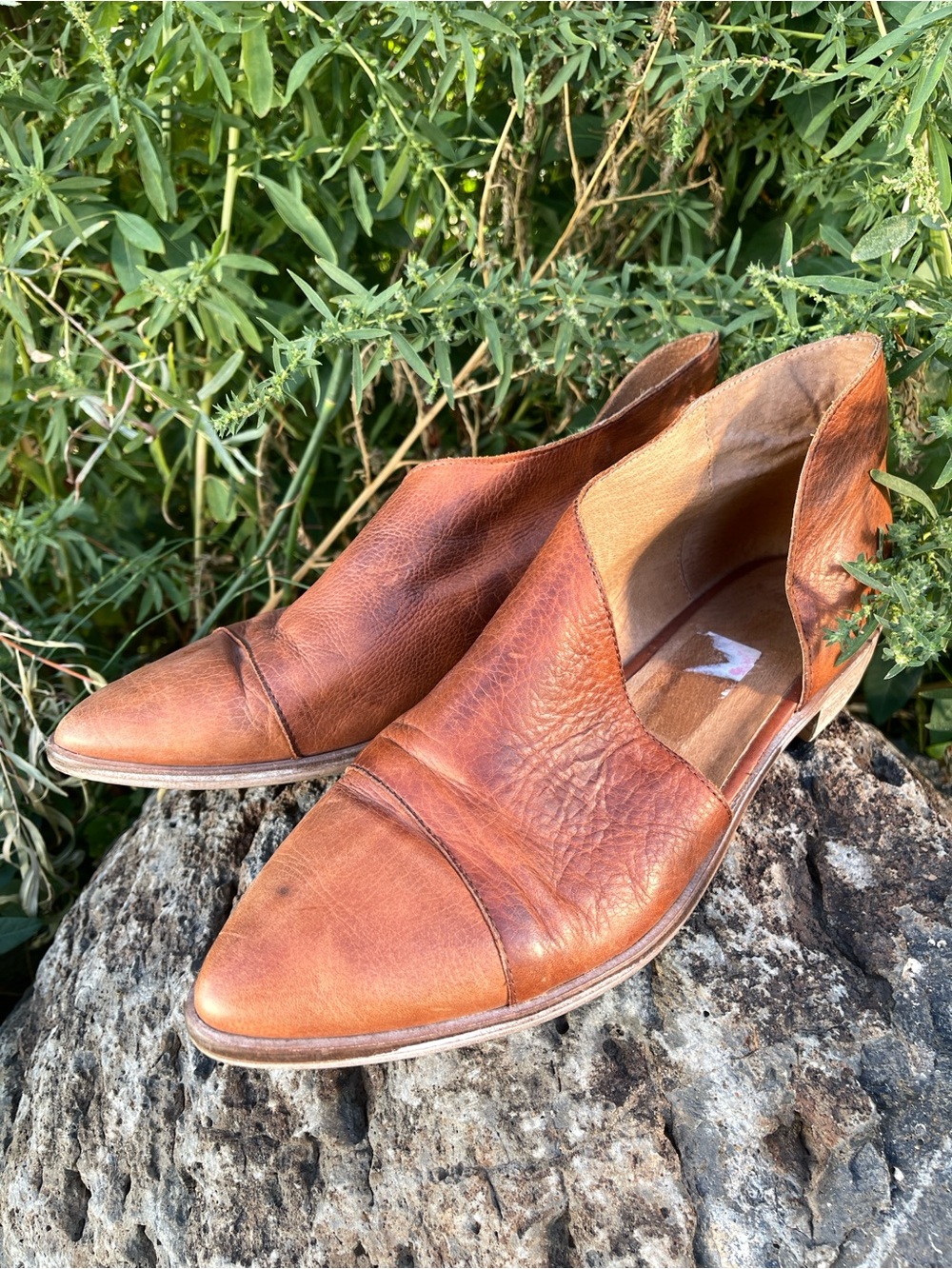 Free People Cognac Leather Cutout Ankle Booties Womenโs EU 41
